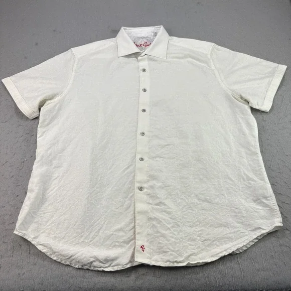 Robert Graham Linen Shirt Mens 2XL White Embroidered Button Up Beach Casual - Picture 2 of 11